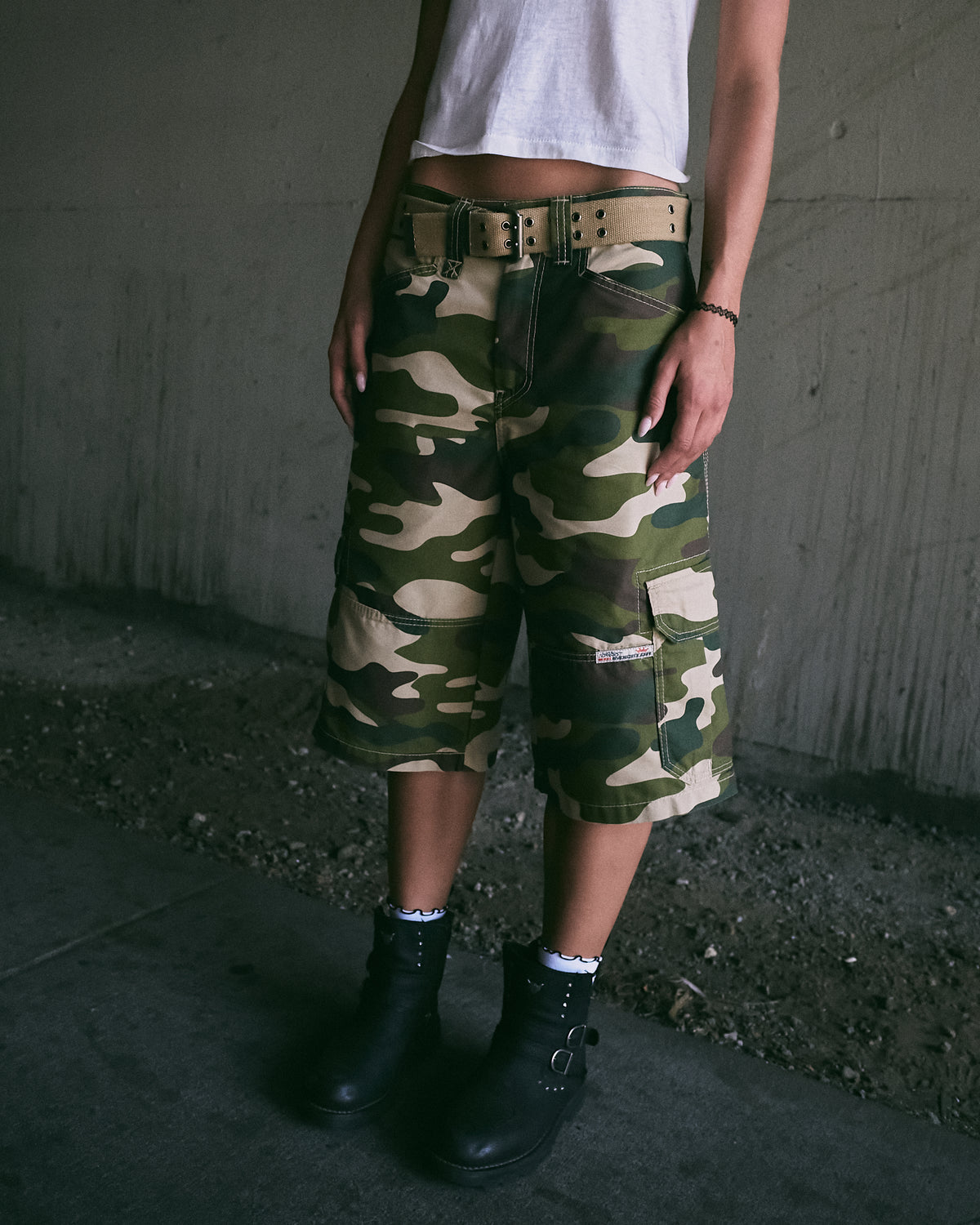 W Indicator Cargo Shorts. 14.5" Inseam. Swamp Camo.