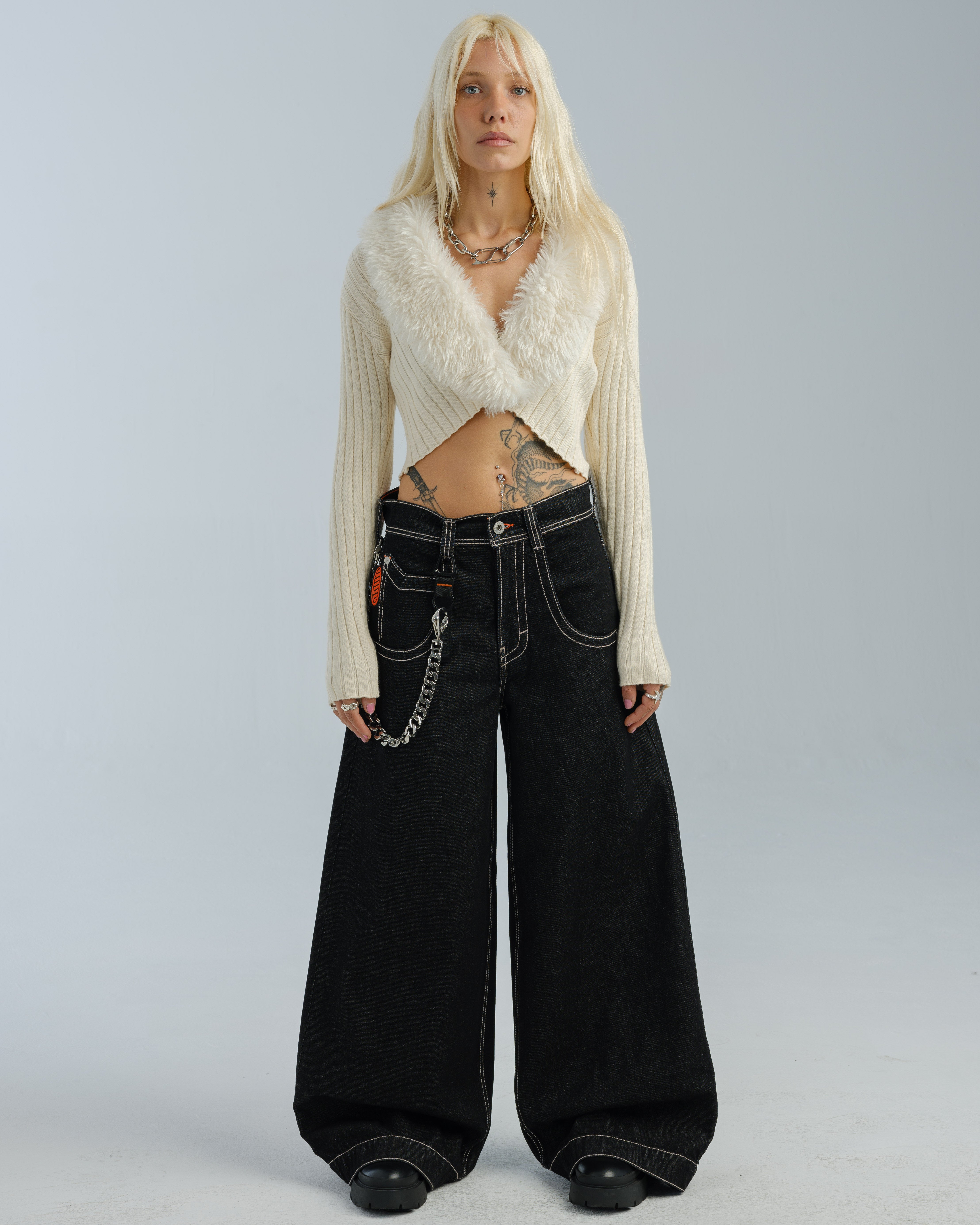 FETICO LASER-CUT WIDE JEANS ブラック