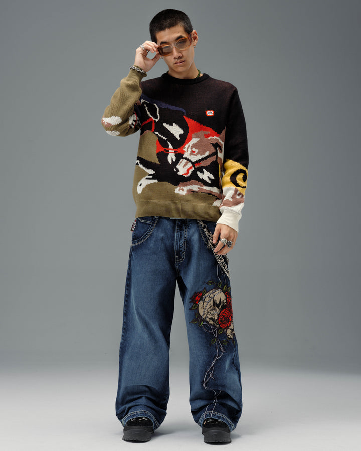 Skull & Roses. 24". Hand-Sand Dark Stone.