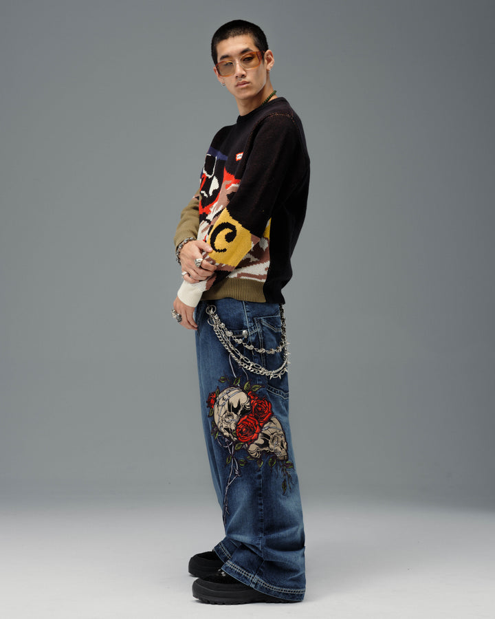 Skull & Roses. 24". Hand-Sand Dark Stone.