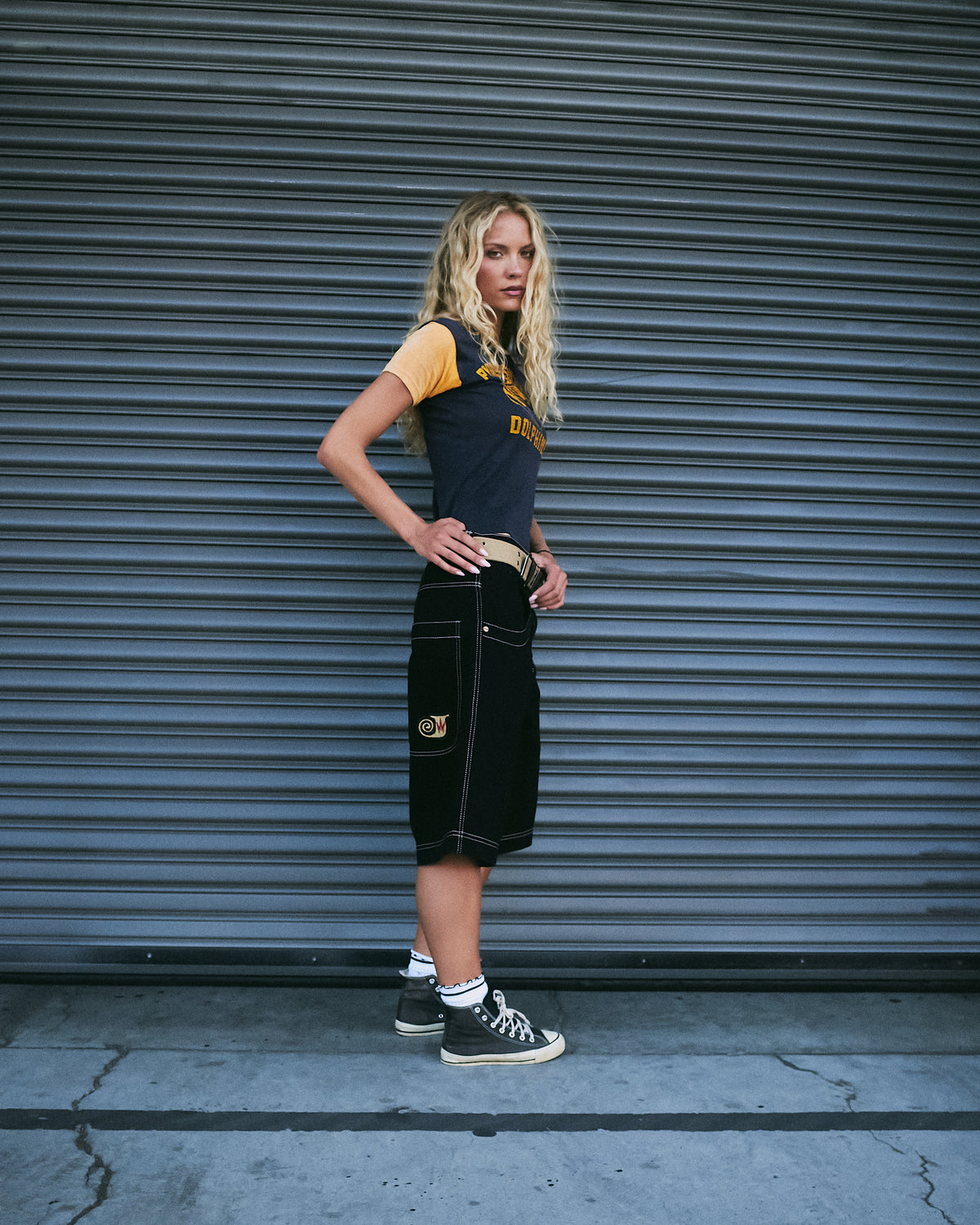 W101 Twin Cannon Shorts. 14". Black/Gold J.