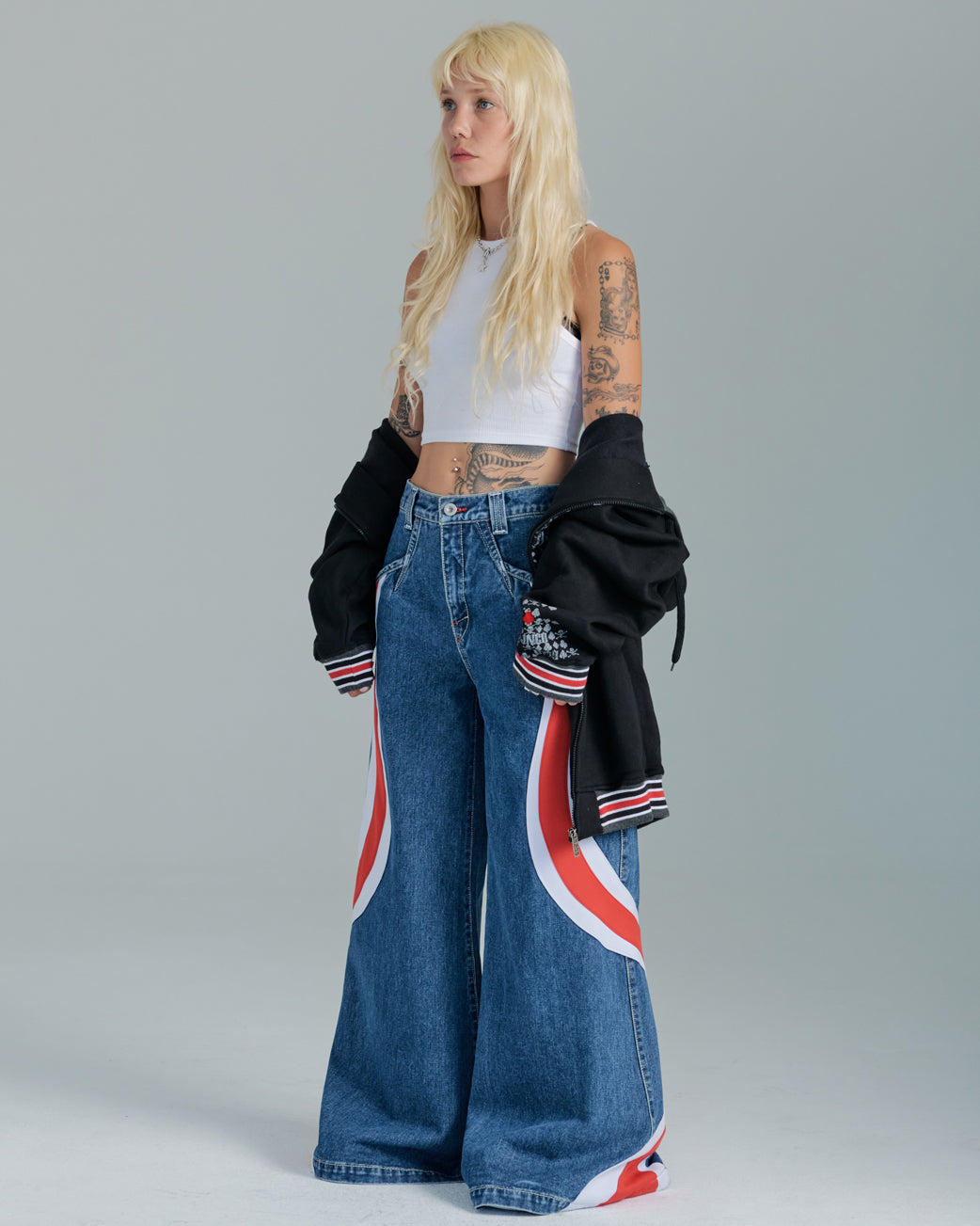 wide stitch jeans | OHOTORO