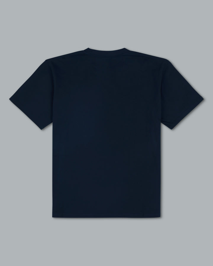 Reversed Crown Tee. Navy/ Tamarind.