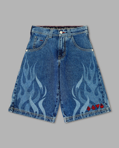 W Rising Flames Shorts. 15" Inseam. Dark Stone.