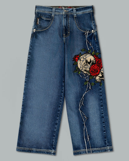 W Skull & Roses. 24". Hand-Sand Dark Stone.