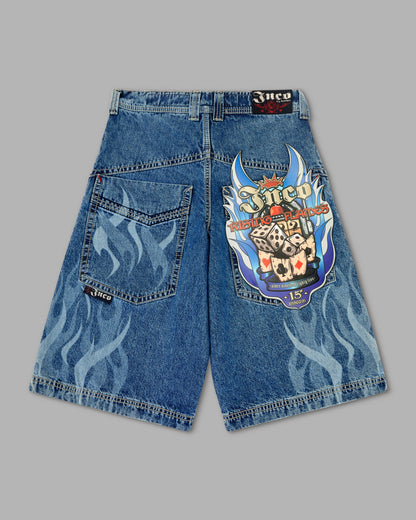 W Rising Flames Shorts. 15" Inseam. Dark Stone.