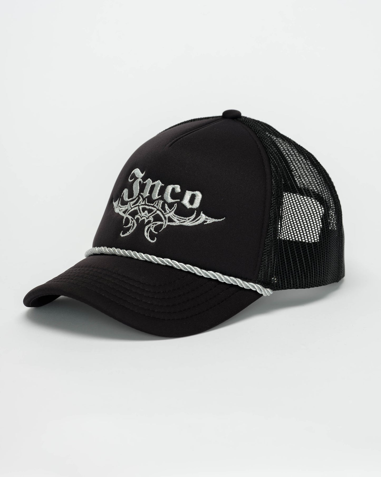 Tribal Trucker Hat. Black/ Silver.