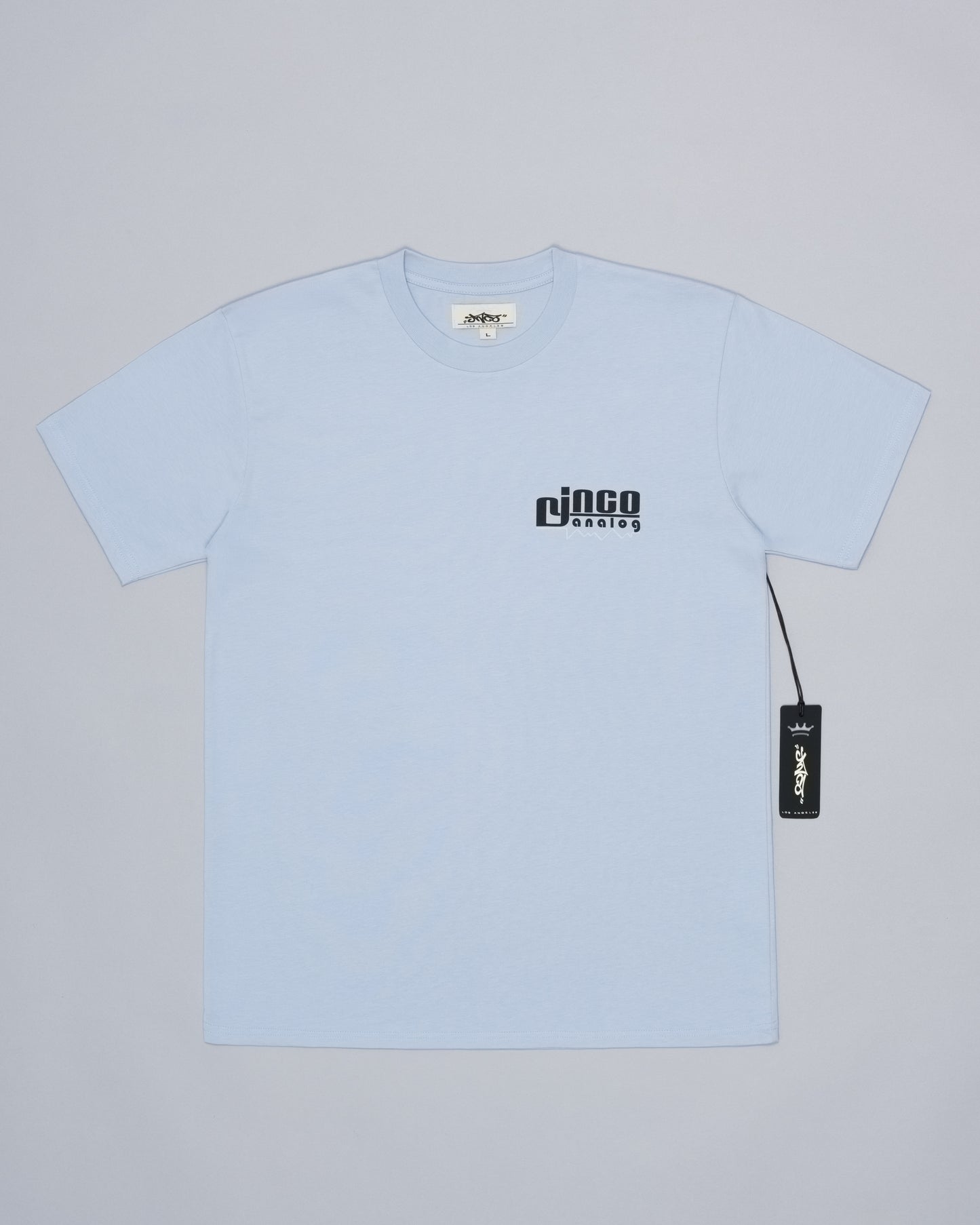 Turntable Tee. Powder Blue.