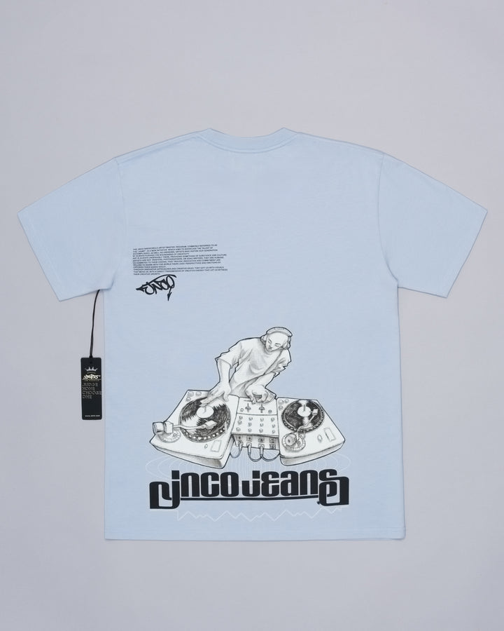 Turntable Tee. Powder Blue.