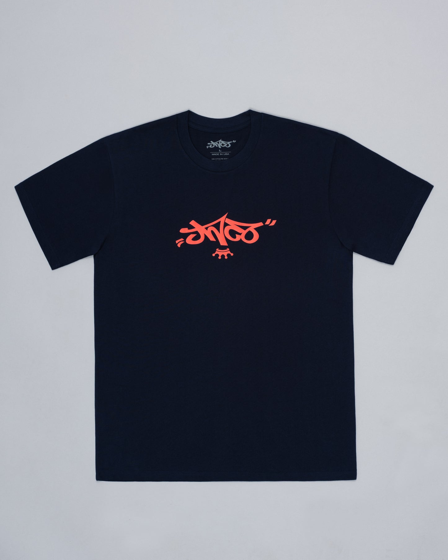 Reversed Crown Tee. Navy/ Tamarind.