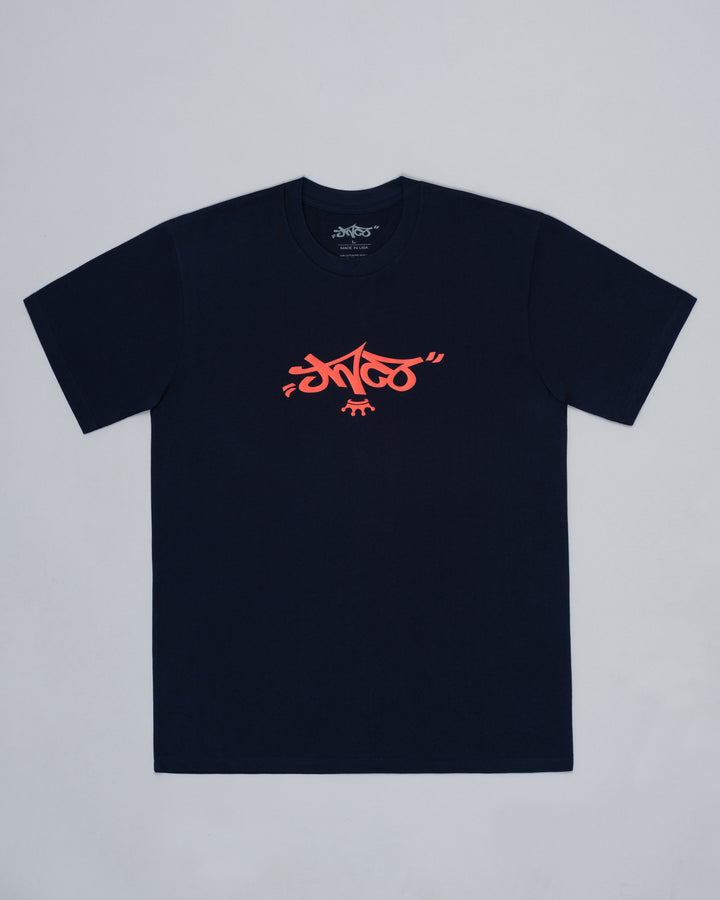Reversed Crown Tee. Navy/ Tamarind.