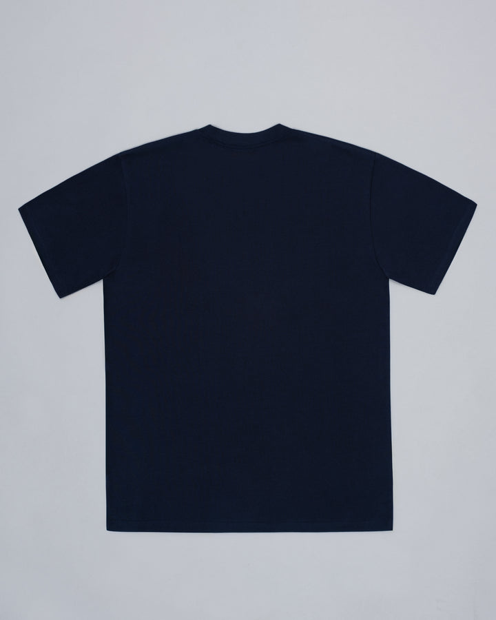 Reversed Crown Tee. Navy/ Tamarind.
