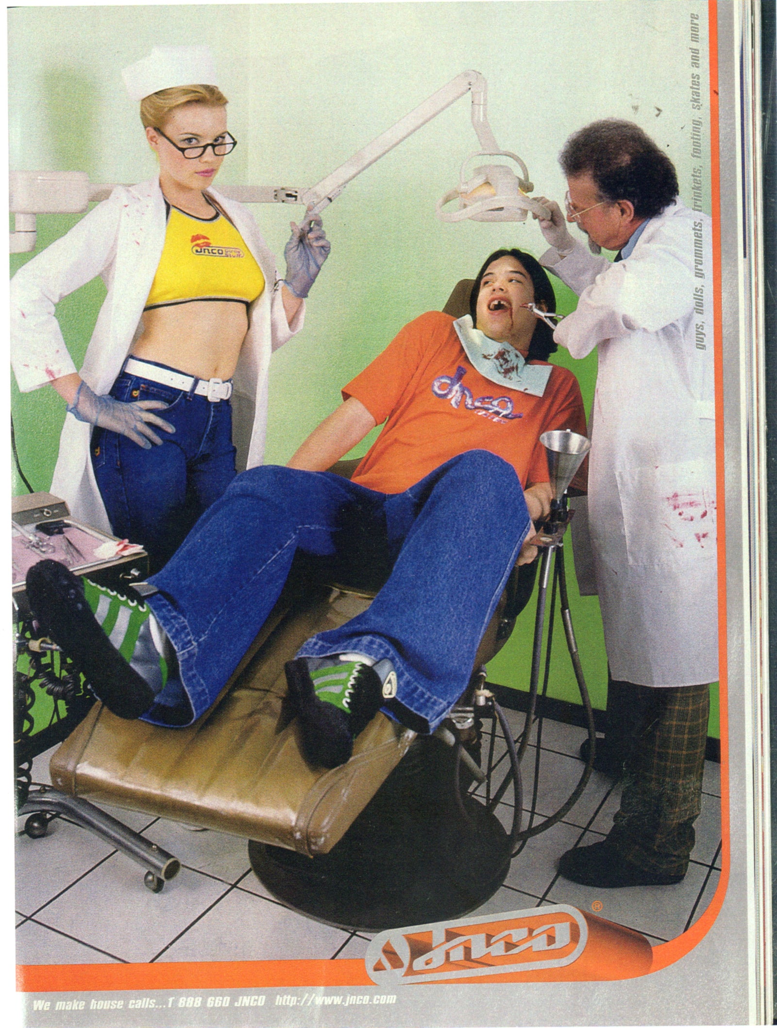 Archival JNCO advertisement featuring wide jeans, graphic T-shirts and exaggerated late-1990s styling