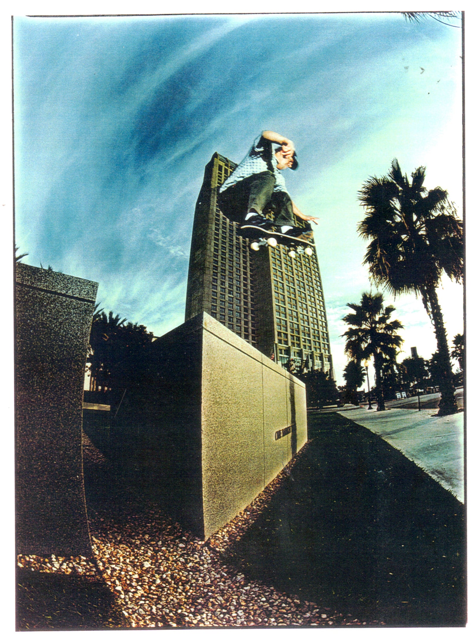 Archival JNCO skate advertisement showing a skateboarder performing a jump in loose denim