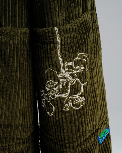 Hangin'. 34". 2 Wale Corduroy. Moss.