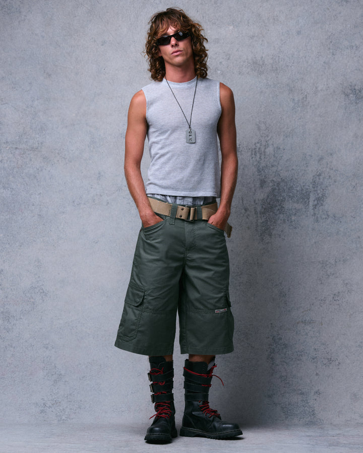 Indicator Cargo Shorts. 14.5” Inseam. Olive.