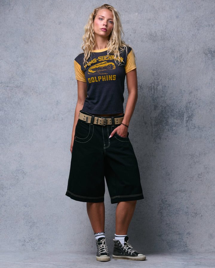 W101 Twin Cannon Shorts. 14". Black/Gold J.