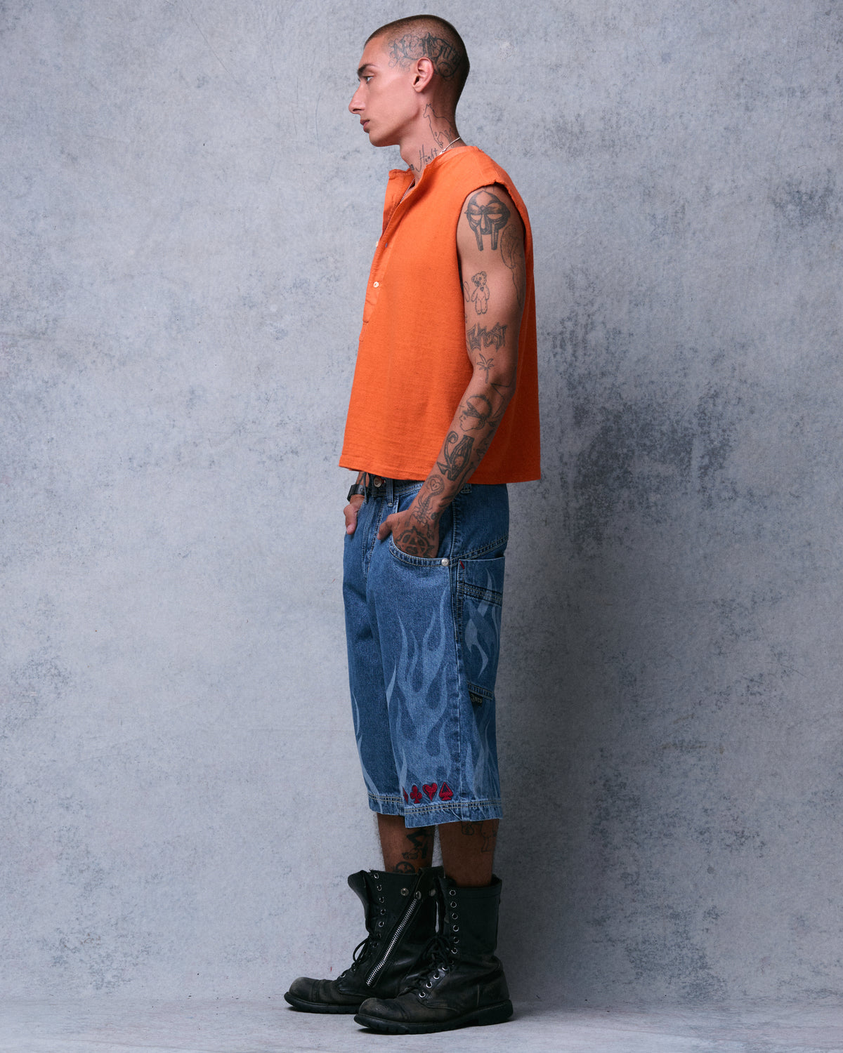 Rising Flames Shorts. 15" Inseam. Dark Stone.