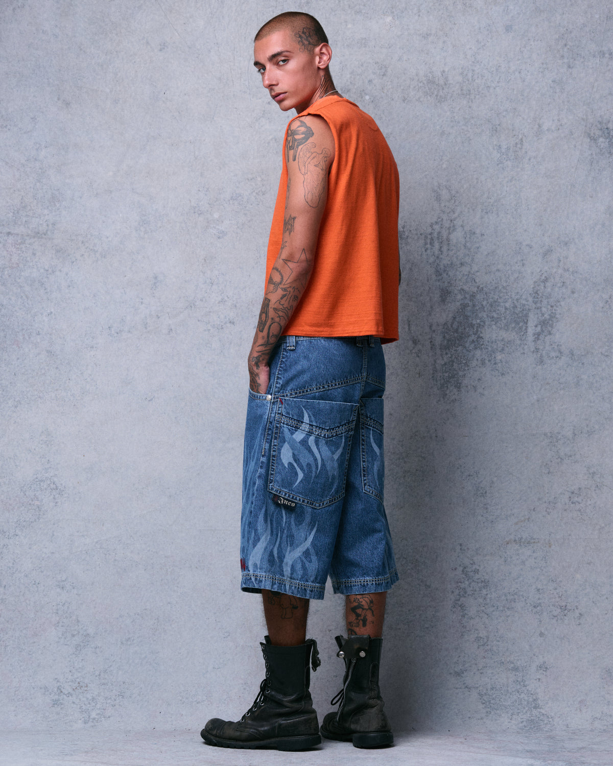 Rising Flames Shorts. 15" Inseam. Dark Stone.