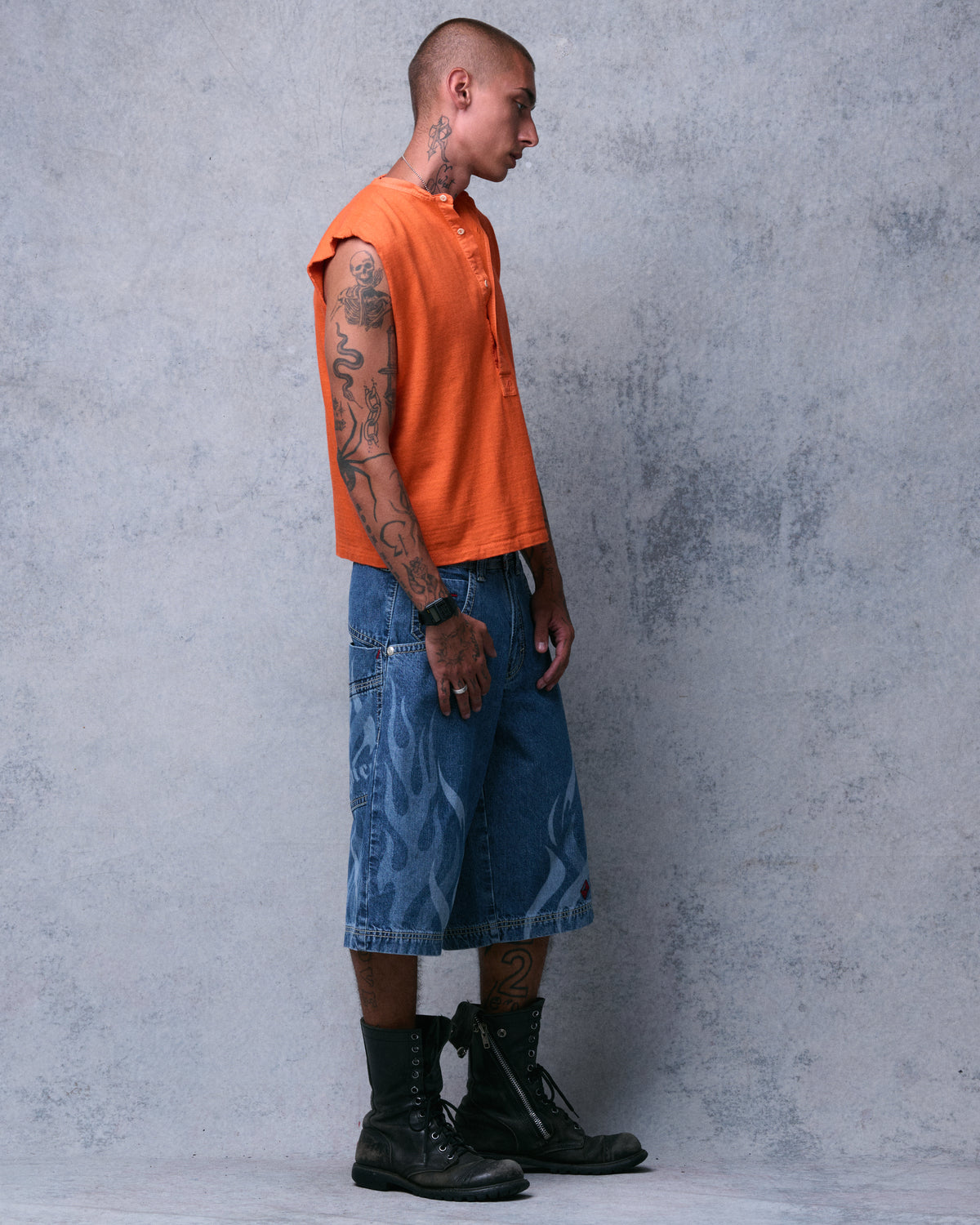 Rising Flames Shorts. 15" Inseam. Dark Stone.