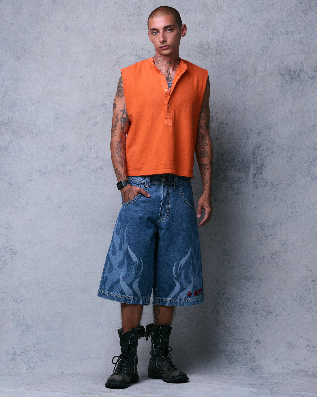 Rising Flames Shorts. 15" Inseam. Dark Stone.