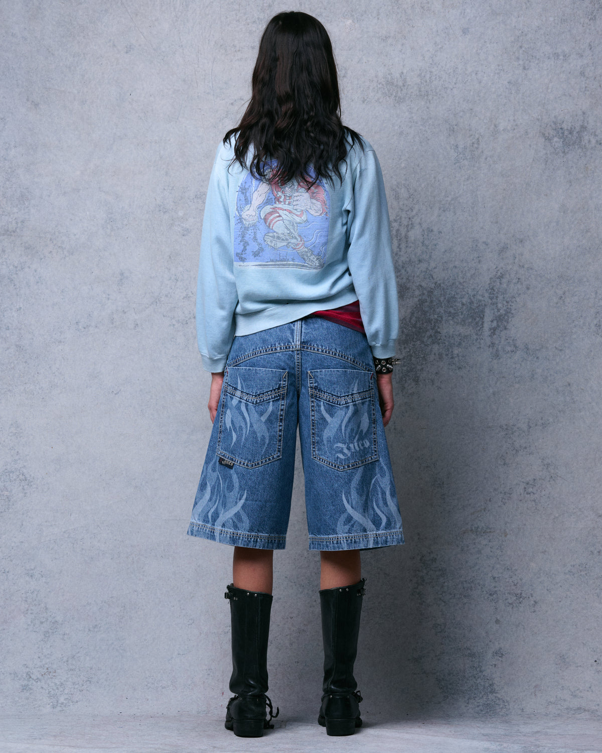 W Rising Flames Shorts. 15" Inseam. Dark Stone.