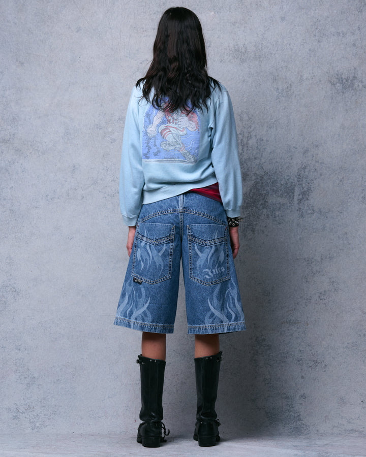 W Rising Flames Shorts. 15" Inseam. Dark Stone.