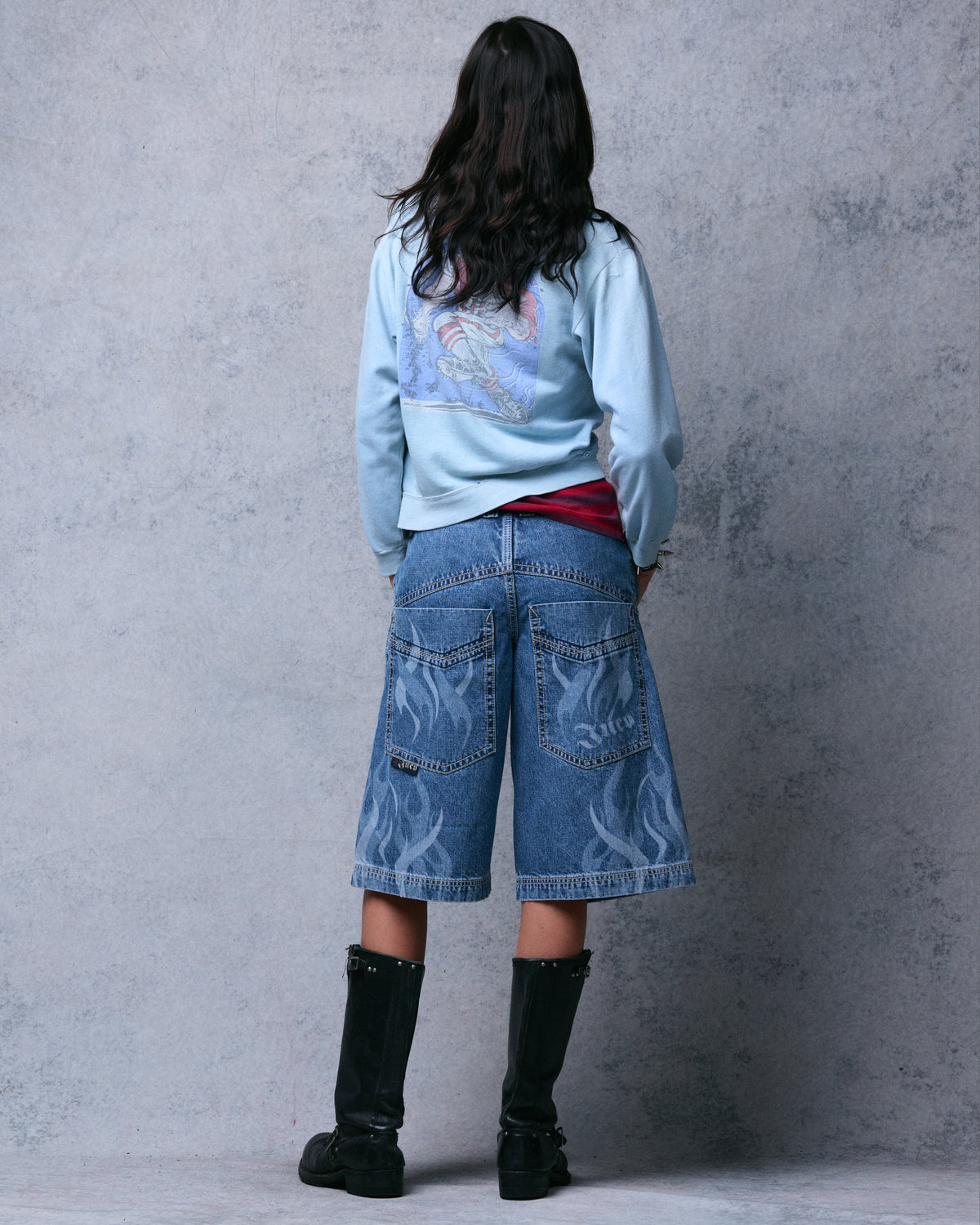 W Rising Flames Shorts. 15" Inseam. Dark Stone.