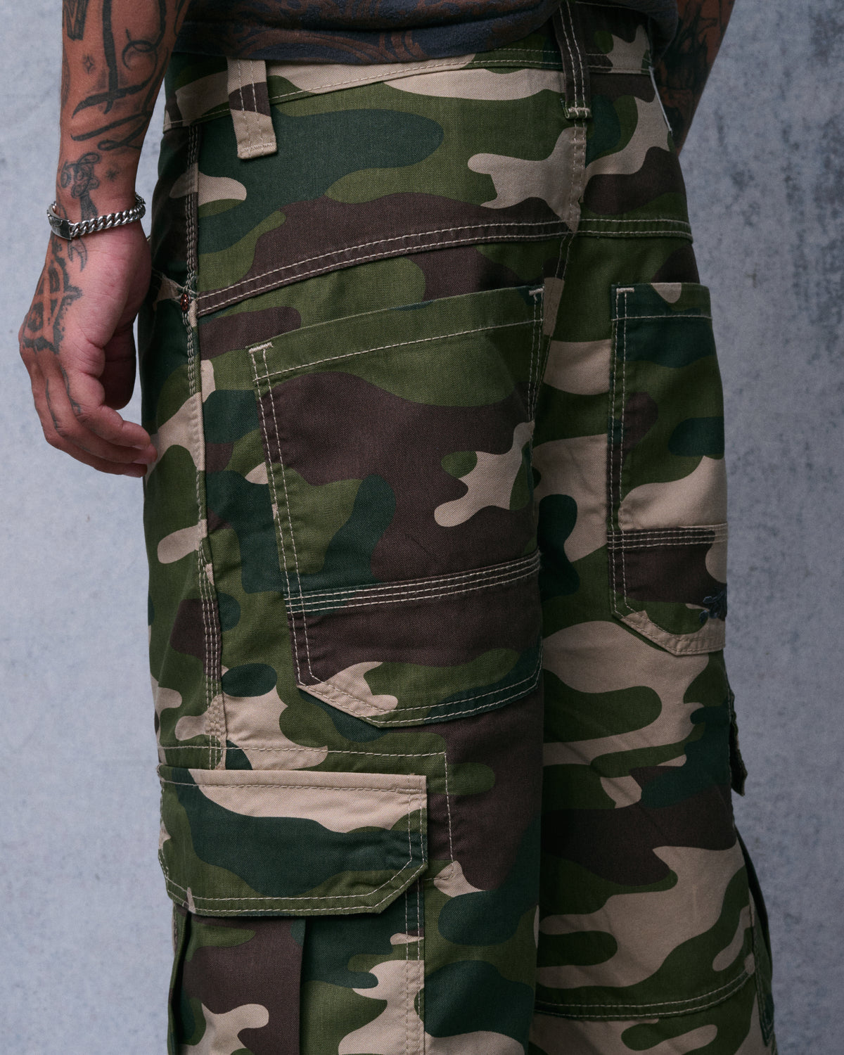 Indicator Cargo Shorts. 14.5” Inseam. Swamp Camo.
