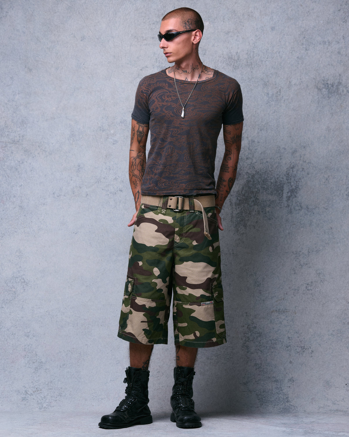 Indicator Cargo Shorts. 14.5” Inseam. Swamp Camo.