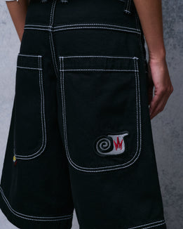 W101 Twin Cannon Shorts. 14". Black/Silver J.