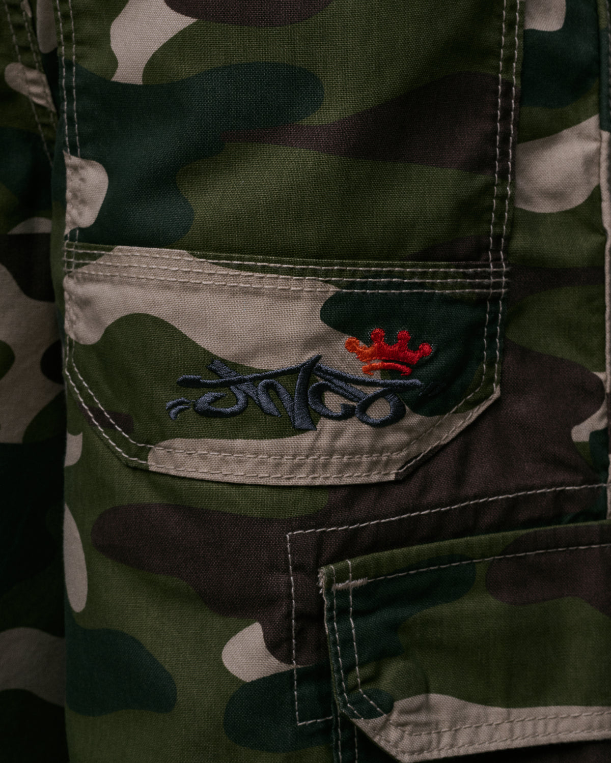 W Indicator Cargo Shorts. 14.5" Inseam. Swamp Camo.