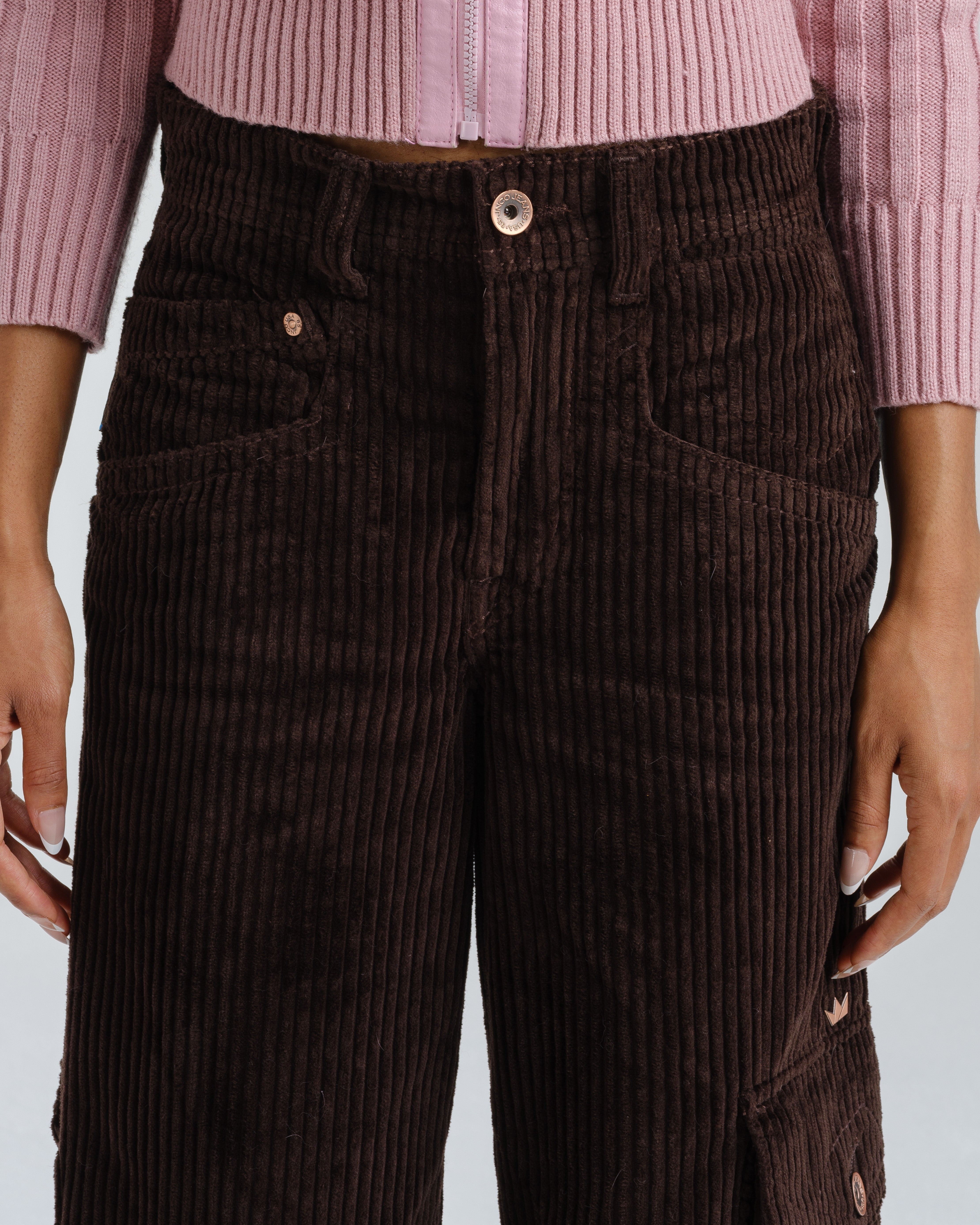 【U LAN】Cable Leather Trackline Corduroy Pants W Torque Cargo Carpenter. 23