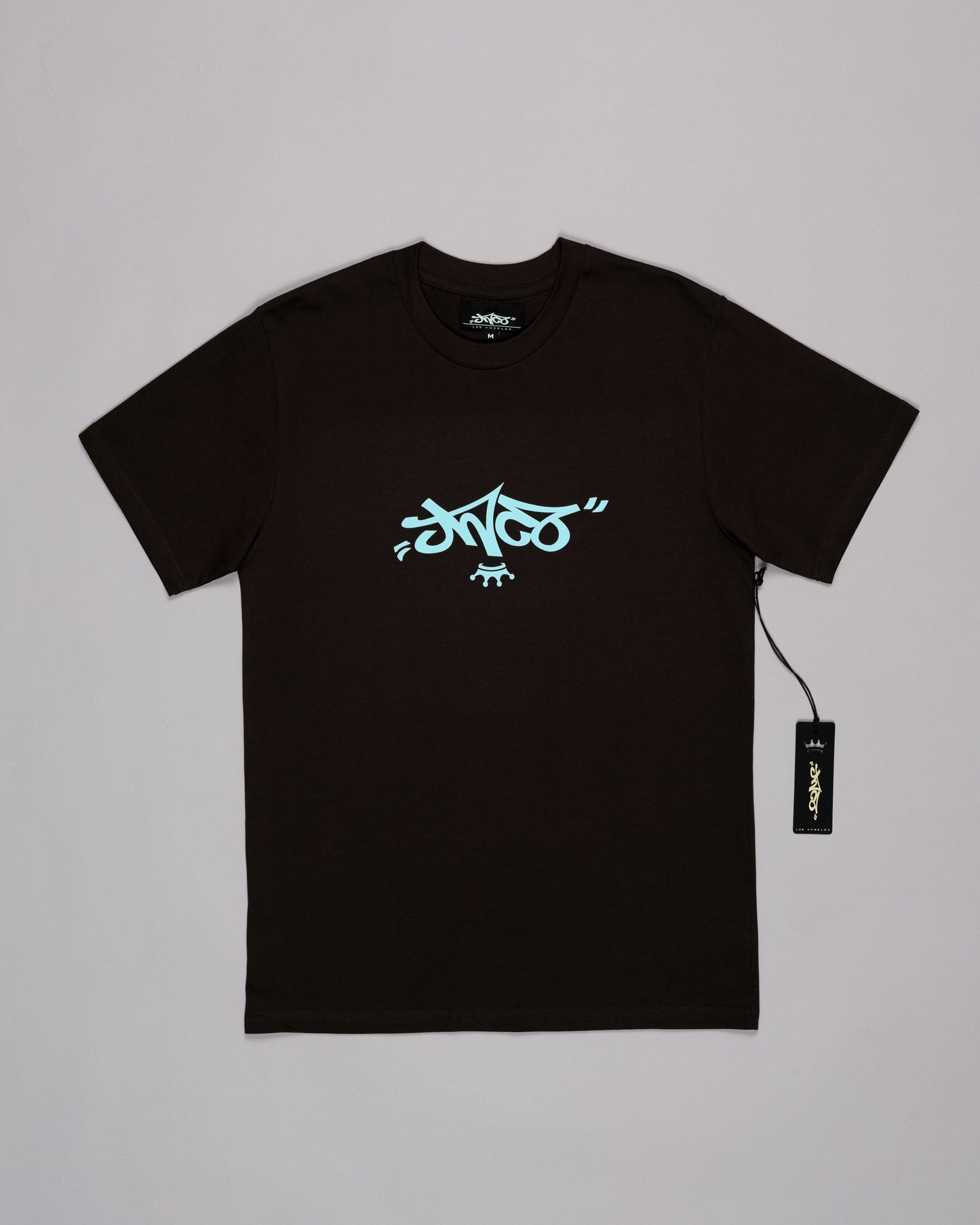 Reversed Crown Tee. Coal/Cyan.