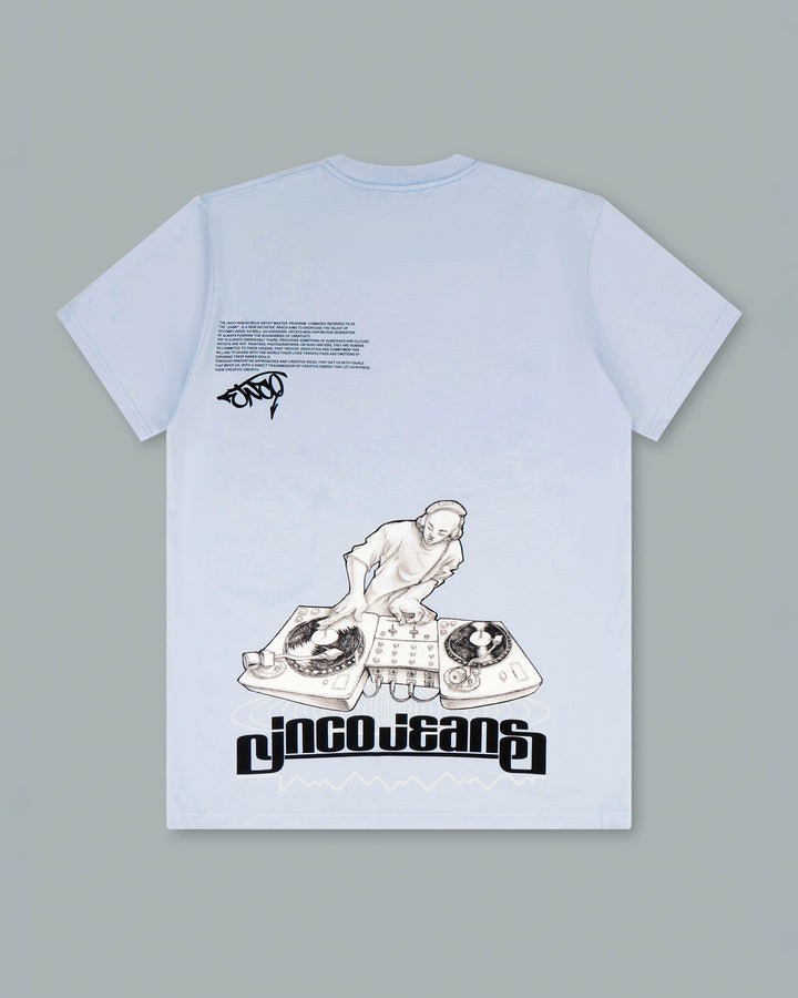 Turntable Tee. Powder Blue.