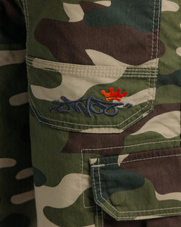 Indicator Cargo Shorts. 14.5” Inseam. Swamp Camo.