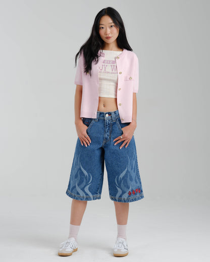 W Rising Flames Shorts. 15" Inseam. Dark Stone.