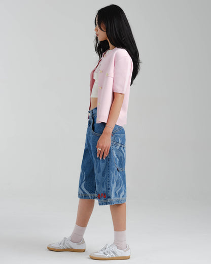 W Rising Flames Shorts. 15" Inseam. Dark Stone.