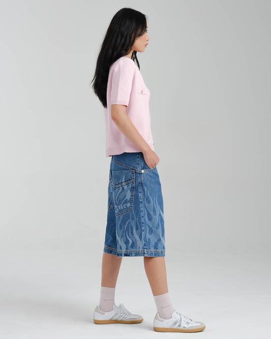 W Rising Flames Shorts. 15" Inseam. Dark Stone.