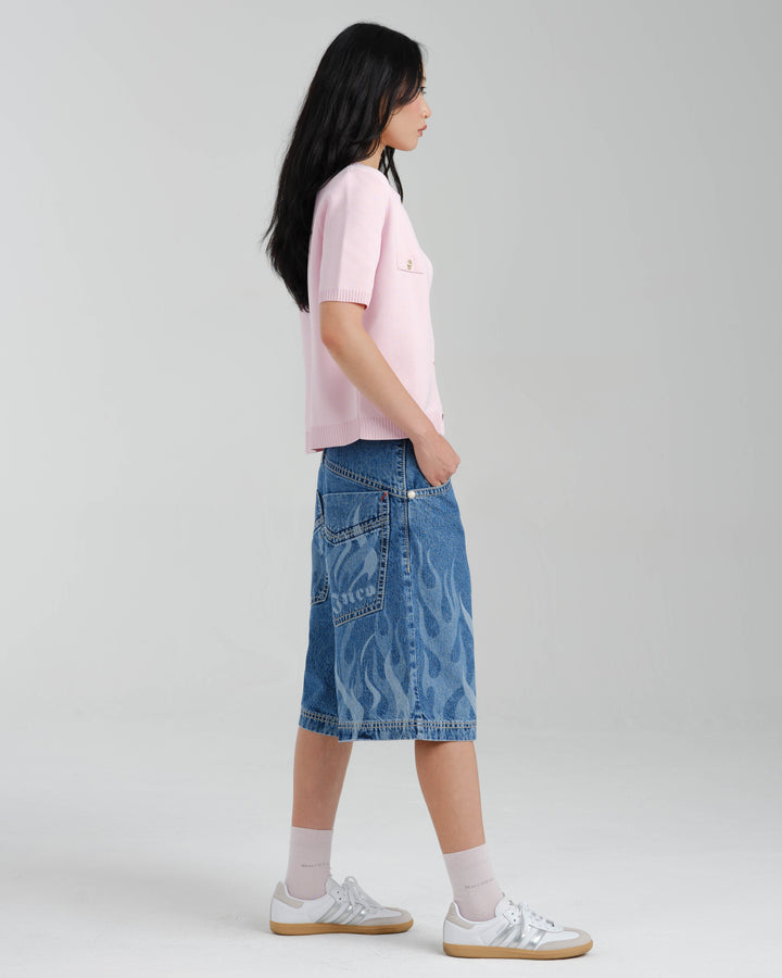 W Rising Flames Shorts. 15" Inseam. Dark Stone.