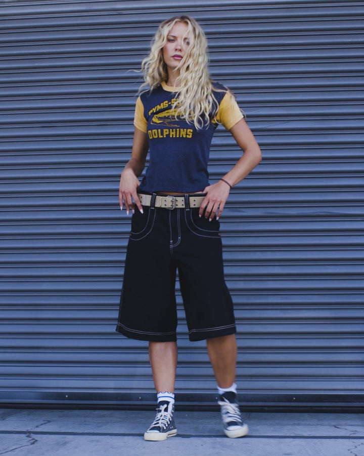 W101 Twin Cannon Shorts. 14". Black/Gold J.