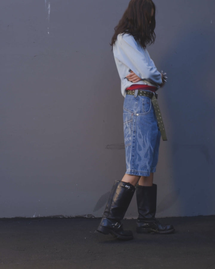 W Rising Flames Shorts. 15" Inseam. Dark Stone.