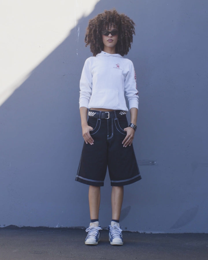 W101 Twin Cannon Shorts. 14". Black/Silver J.
